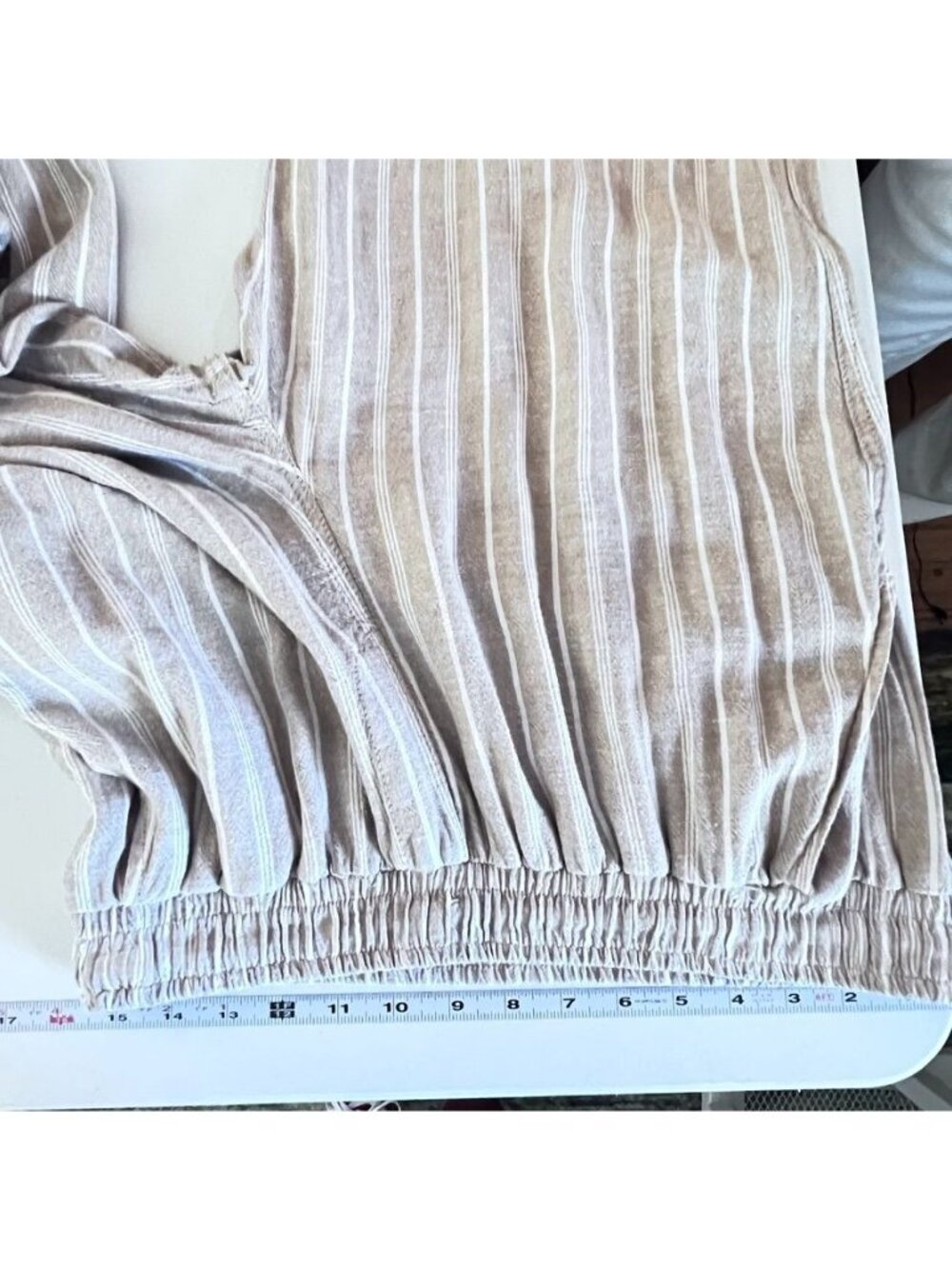 Briggs Womens L Linen Pants Wide Leg Tan/White Striped Euro Summer Vacation - Picture 10 of 13